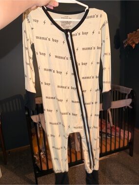 BAMBOO Cream and Black "mama's boy" Footie One-Piece